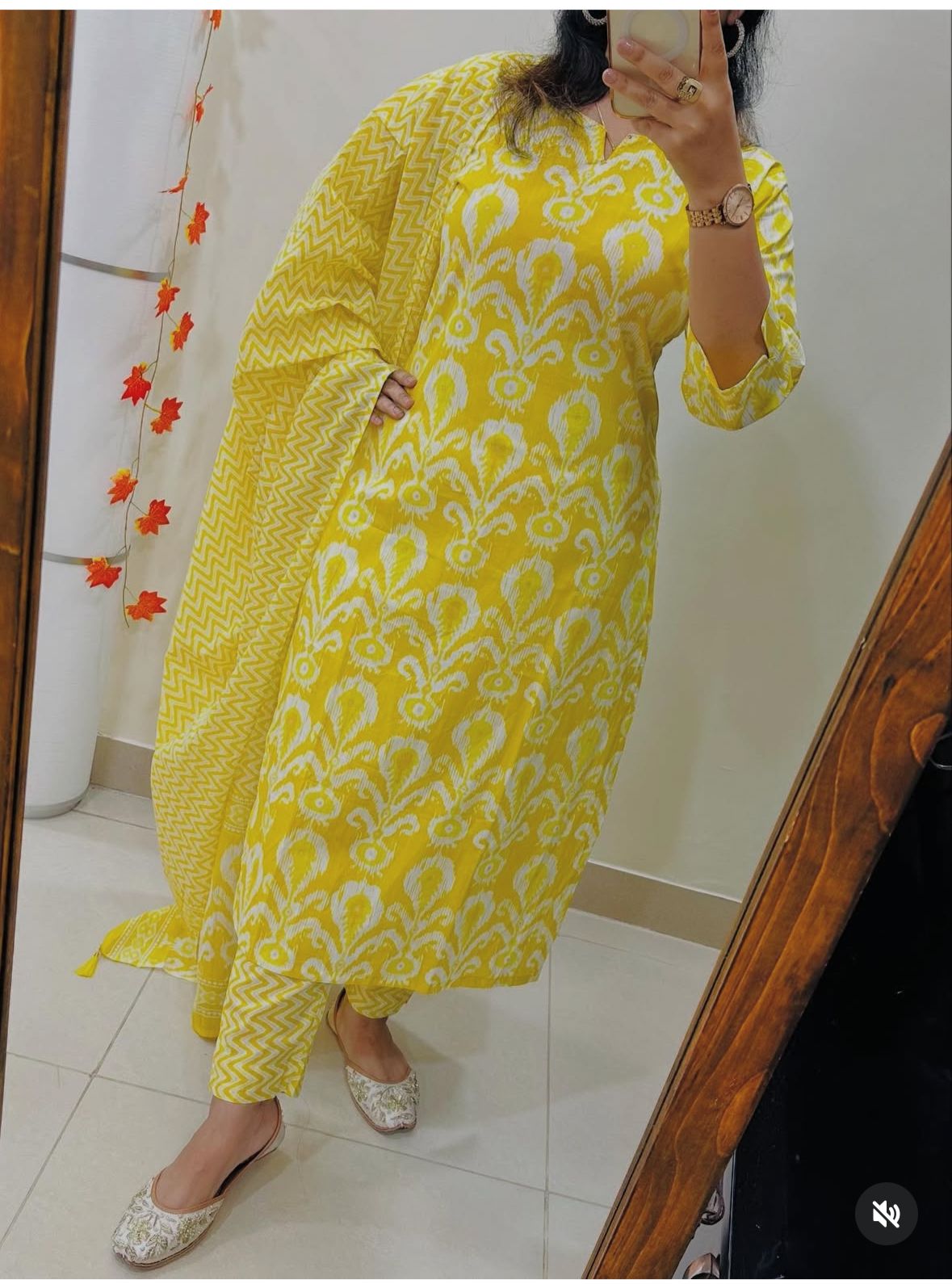 Bright Yellow Ikat Cotton Suit Set with Handwork Kurta, Pant & Dupatta | Summer Special | Sizes up to 46