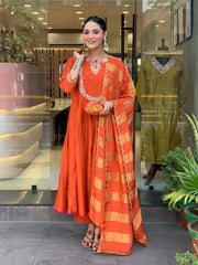 Premium Modal Silk Party Wear Anarkali Set for Women | Heavy Embroidery | 3-Piece Readymade Suit with Dupatta