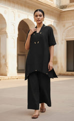 Black Cotton Flex Asymmetric Women’s Cord Set | Stylish Designer Top & Pant Set | Premium Daily Wear Co-Ord Set