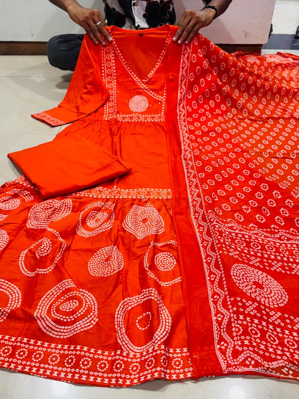 Orange Mul Cotton Ethnic Printed Pant Set with Dupatta – Embroidered Festive Kurti for Women
