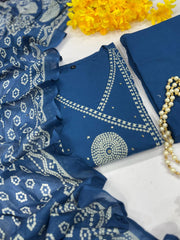 Blue Pure Mul Cotton Printed Anarkali Pant Set with Dupatta – Ethnic SUQENS Work Dress for Women