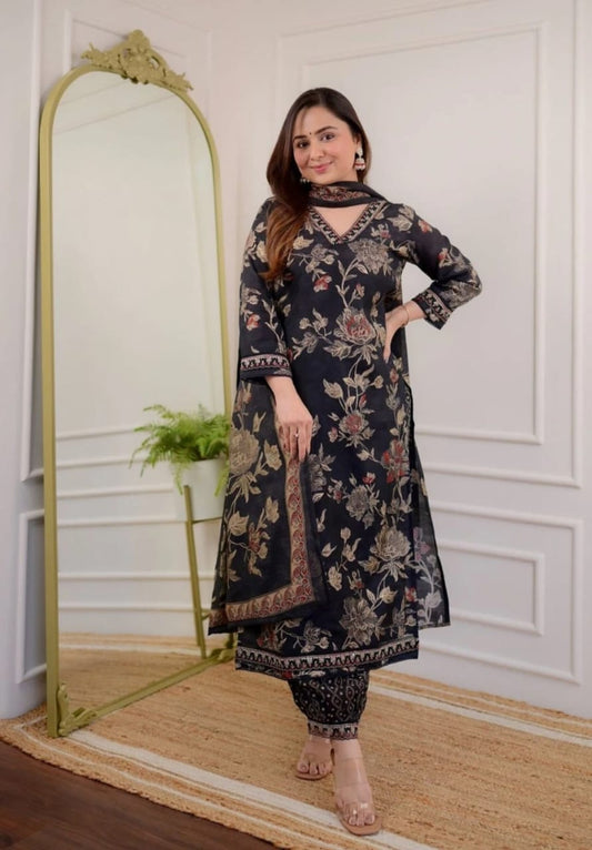 Beautiful Black Rayon Dupatta Set