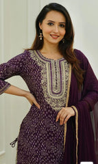 Beautiful Plum Purple Embroidery Dupatta Set