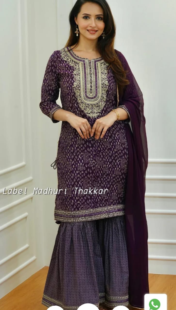 Beautiful Plum Purple Embroidery Dupatta Set