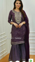 Beautiful Plum Purple Embroidery Dupatta Set