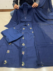 Dark blue Cotton Anarkali Suit with Hand Embroidery