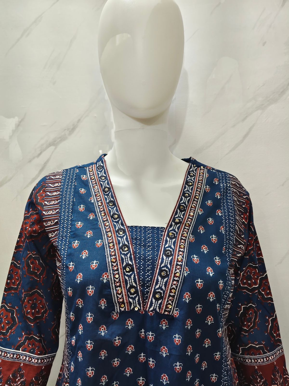 Pure Cotton Printed Straight Kurta Pant Dupatta Set | Sequence Work Neck Design | Women’s Ethnic Wear