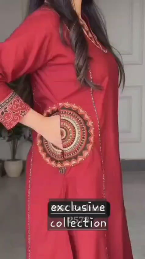 Perfect Maroon Embroidery Dupatta Set
